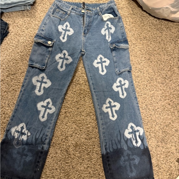 Gilipur Women's Blue Cross Pattern Jeans - Picture 1 of 3